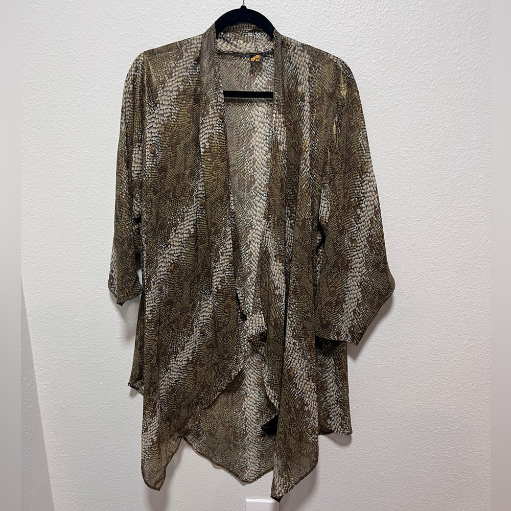 Sariba Boutique Snake Print Sheer Drape Cardigan Size Large
